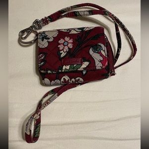 Vintage Maroon Floral Vera Bradley Wristlet Wallet with Lanyard